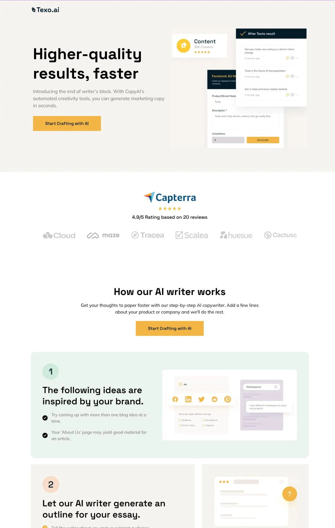 Texo.ai - Copywriting Software Signup Page