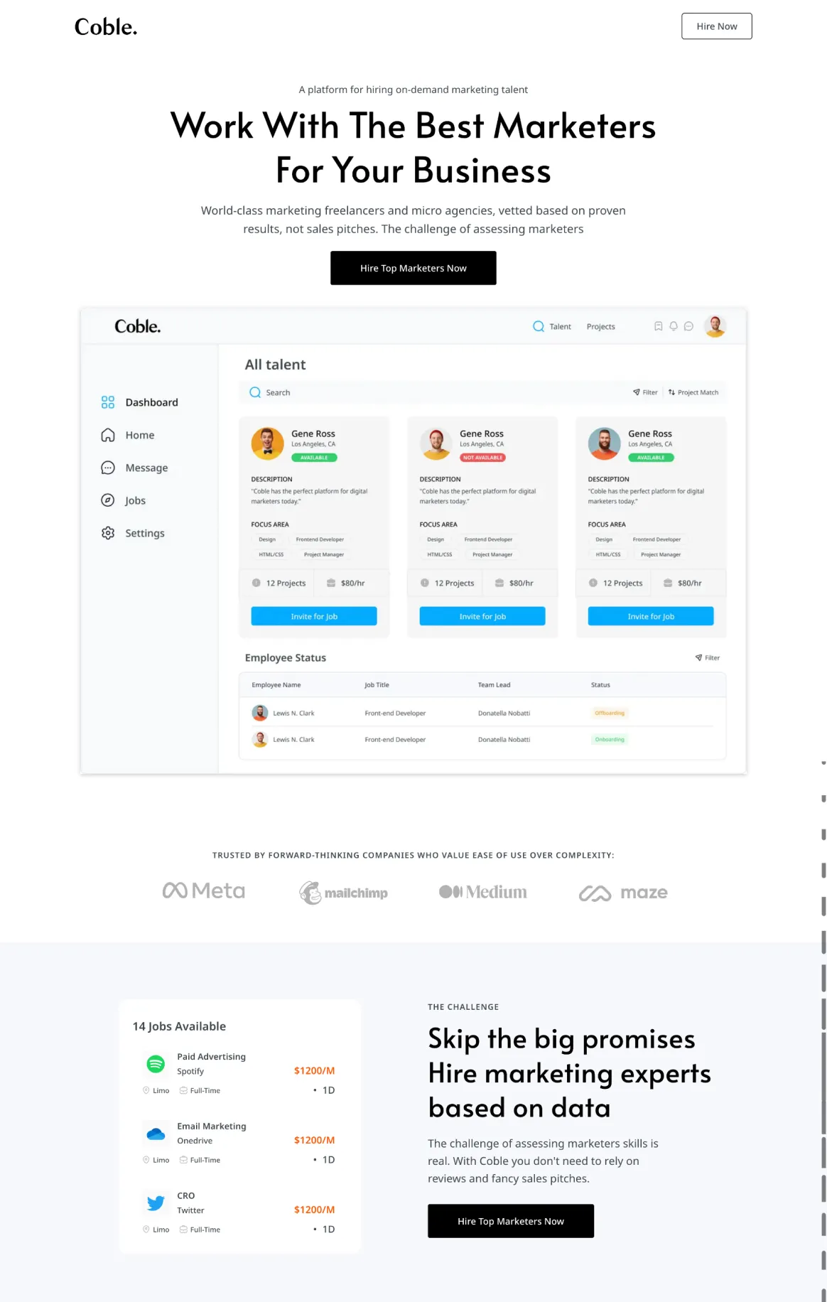 Coble - Marketing Talent Signup Page