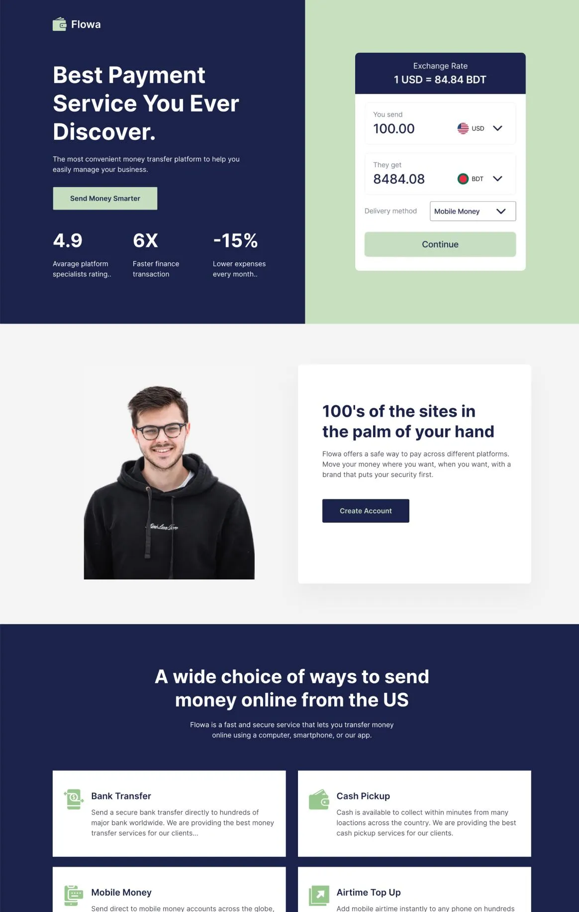 Flowa - Money Transfer Signup Page
