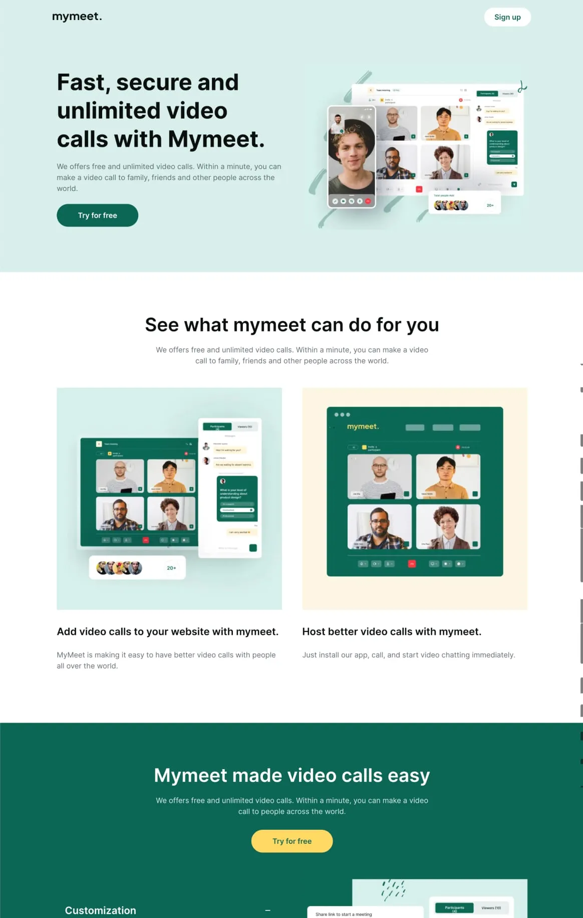 mymeet - Video Conferencing Signup Page