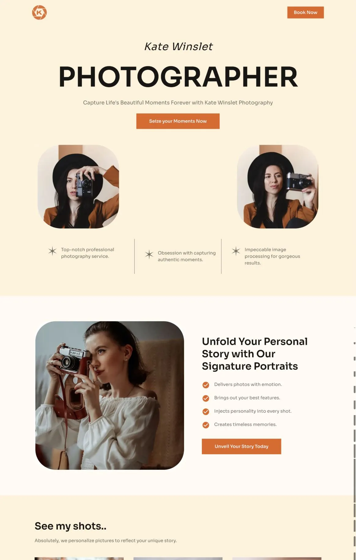 Portrait Photography Booking Page