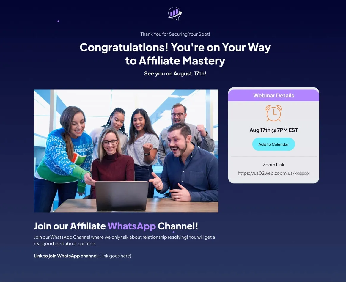 Affiliate Webinar Funnel Thankyou