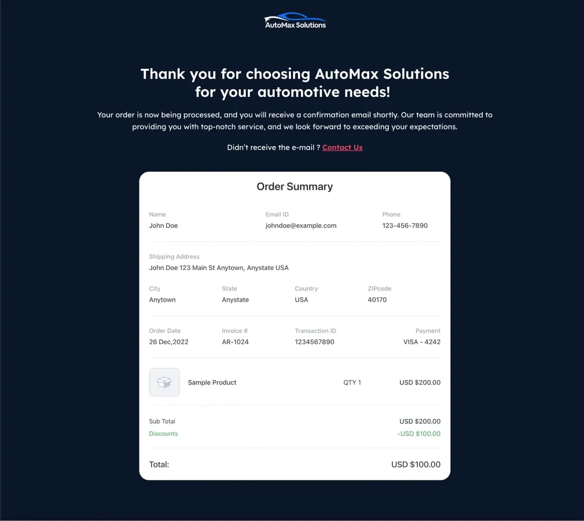 Automobile Services Funnel Thankyou