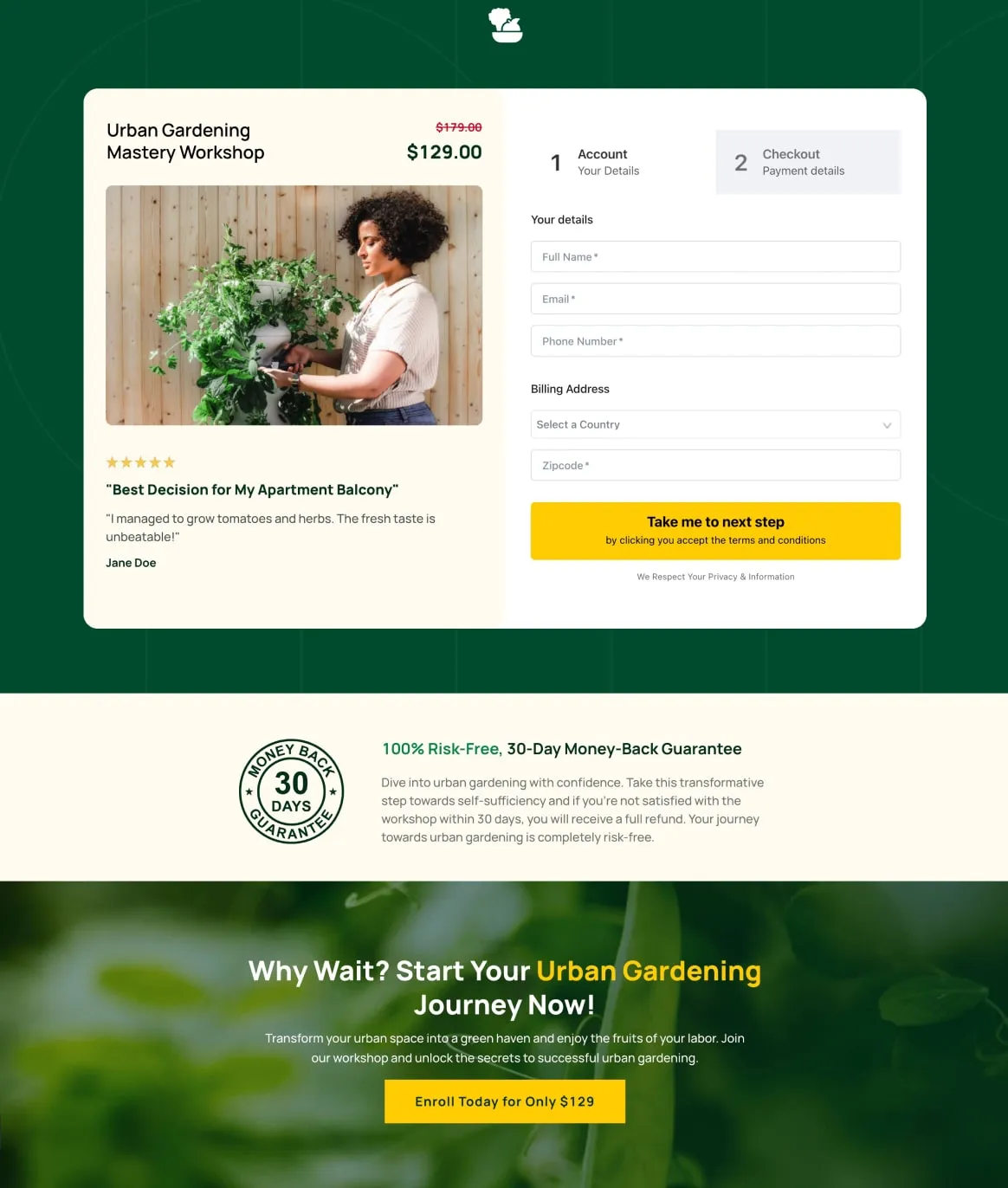 Gardening Workshop Funnel Order