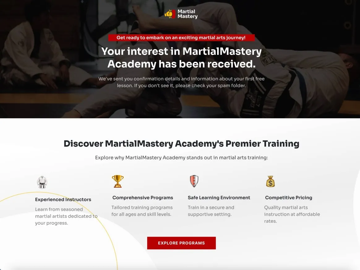 Martial Arts Academy Thankyou