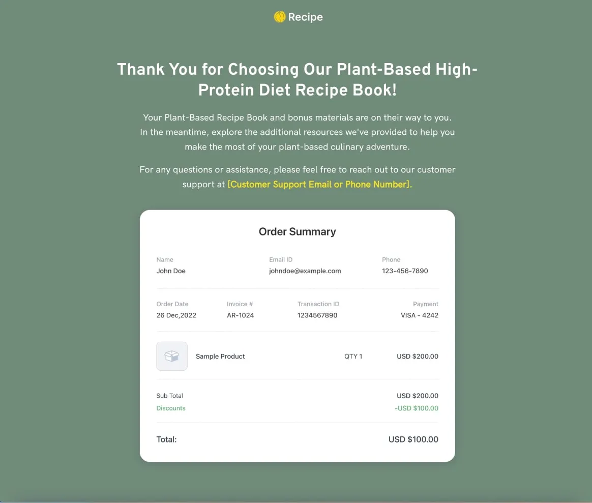 Protien Recipe Book Funnel Thankyou
