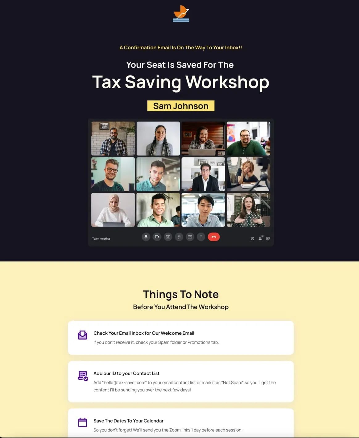 Tax Saving Workshop Funnel Thankyou