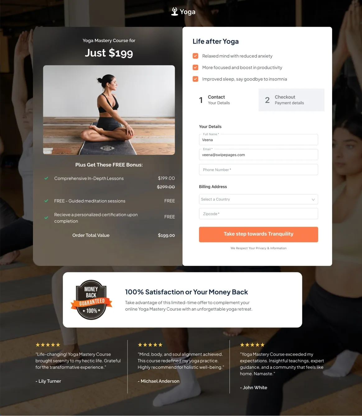 Yoga Mastery Course Funnel Order